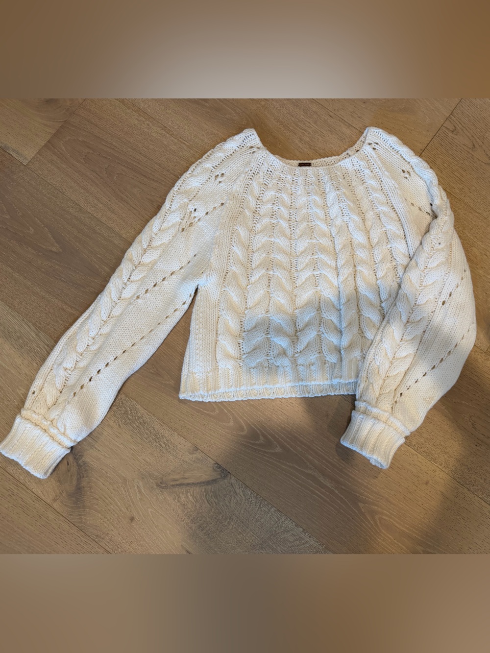 Free People Cream Cable Crewneck Sweater